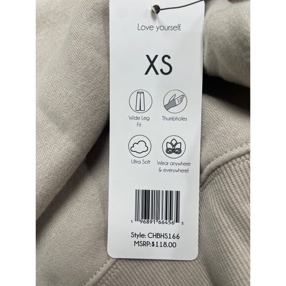 Harmony Women's Beige Cropped Hoodie Pull-On Drawstring Long Sleeves Sz XS - New - Picture 8 of 9